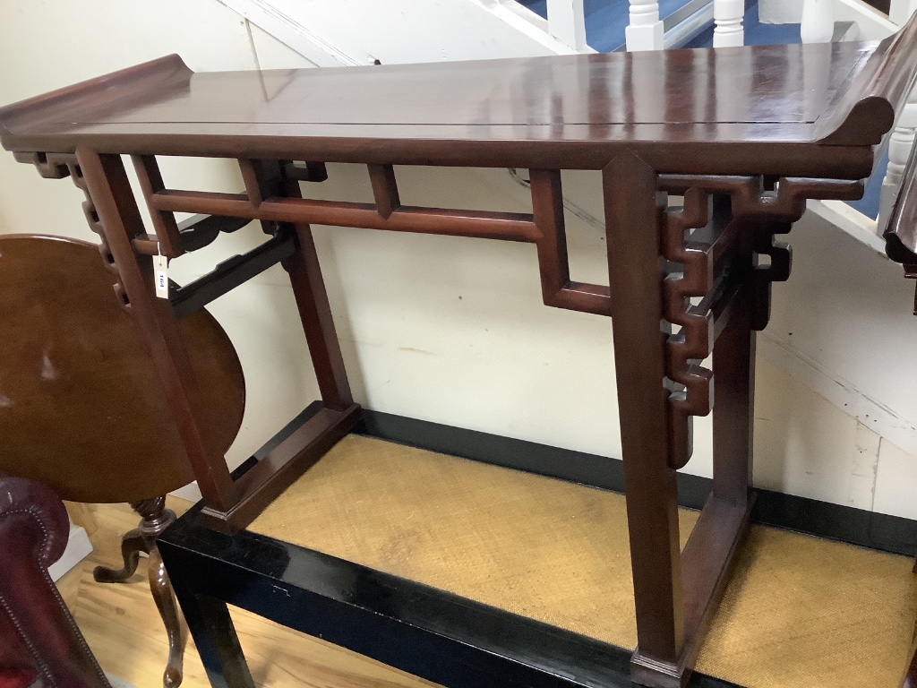 A Chinese hardwood altar table (possibly made from old timber), width 142cm depth 43cm height 87cm